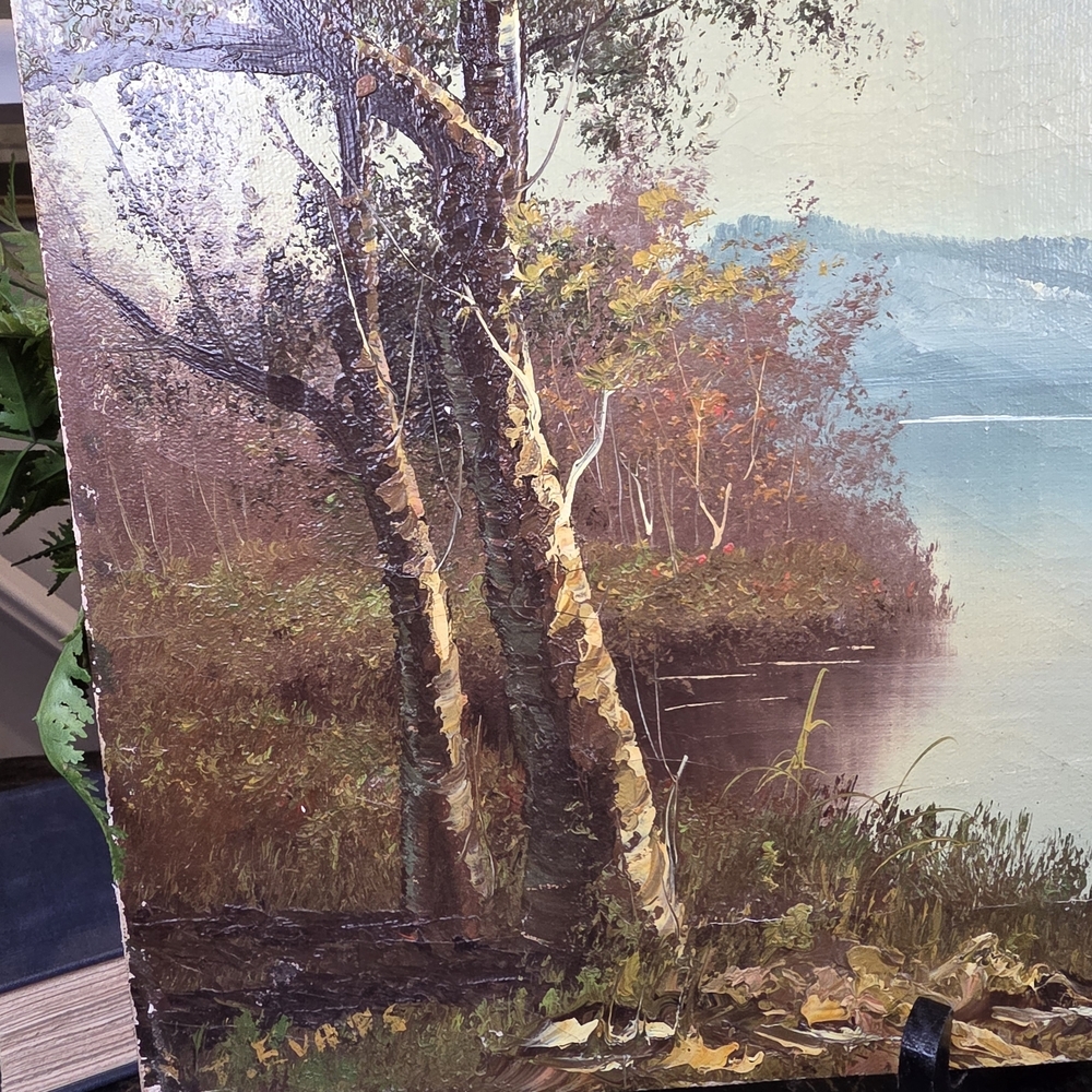 Vintage Signed Oil Painting Landscape River Forest Autumn Canvas 16"x20" - Picture 8 of 11
